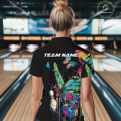 Custom Colorful Butterfly Bowling Team Shirt For Women, Ladies Bowling Outfits IPHW10154