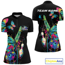 Load image into Gallery viewer, Custom Colorful Butterfly Bowling Team Shirt For Women, Ladies Bowling Outfits IPHW10154