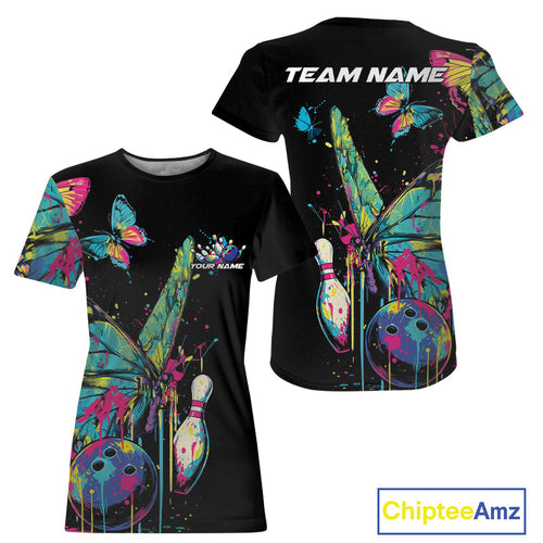 Custom Colorful Butterfly Bowling Team For Women, Ladies Bowling Outfits IPHW10154