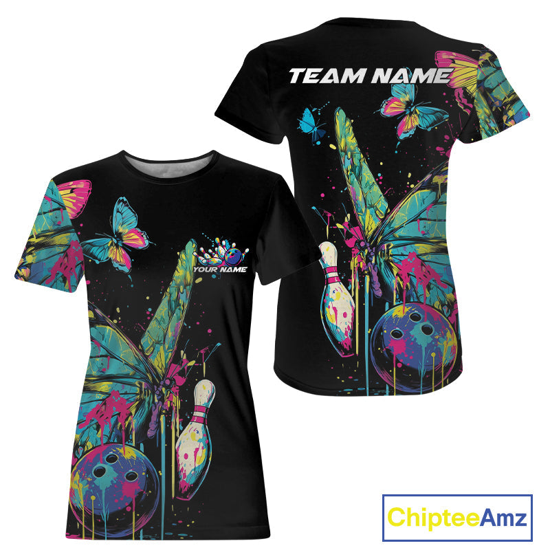 Custom Colorful Butterfly Bowling Team For Women, Ladies Bowling Outfits IPHW10154