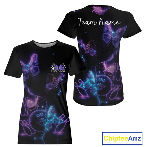Custom Blue And Purple Butterfly Women Bowling Team, Ladies Bowling League IPHW10156
