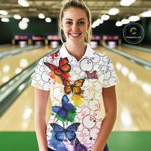 Load image into Gallery viewer, Custom Rainbow Colorful Butterfly Women Bowling Shirt, Watercolor Bowling Shirt IPHW10157