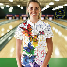 Load image into Gallery viewer, Custom Rainbow Colorful Butterfly Women Bowling Shirt, Watercolor Bowling Shirt IPHW10157