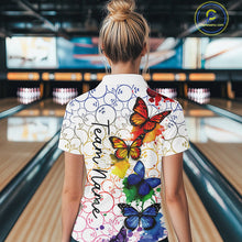 Load image into Gallery viewer, Custom Rainbow Colorful Butterfly Women Bowling Shirt, Watercolor Bowling Shirt IPHW10157