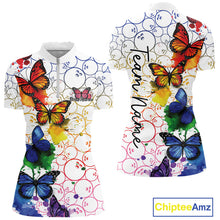 Load image into Gallery viewer, Custom Rainbow Colorful Butterfly Women Bowling Shirt, Watercolor Bowling Shirt IPHW10157