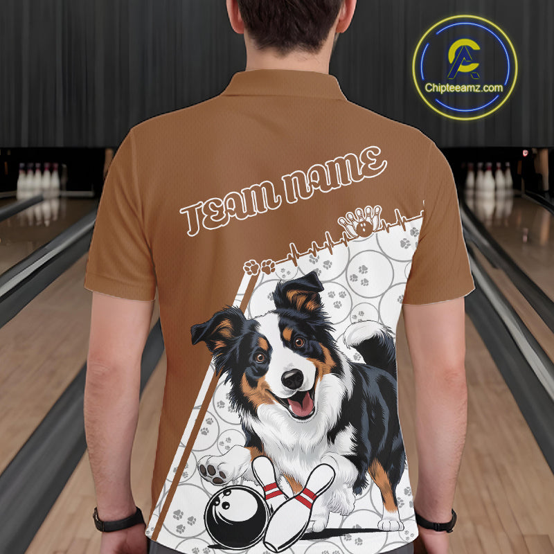 Custom Cute Funny Border Collie Dog Bowling Men Polo Shirts, Dog Lovers Bowling Shirt IPHW10288