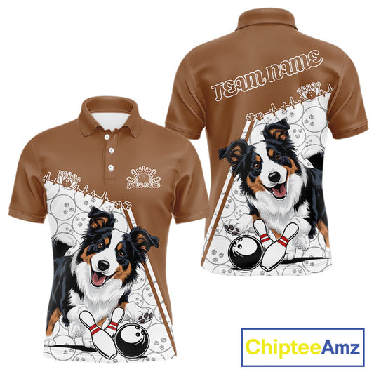 Custom Cute Funny Border Collie Dog Bowling Men Polo Shirts, Dog Lovers Bowling Shirt IPHW10288