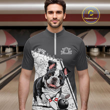 Load image into Gallery viewer, Custom Cute Funny French Bulldog Bowling Men Quarter-Zip Shirts, Dog Lovers Bowling Shirt IPHW10289