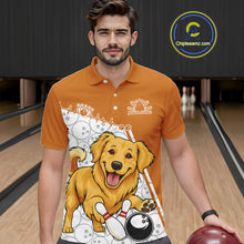 Load image into Gallery viewer, Custom Cute Funny Golden Retriever Dog Bowling Men Polo Shirts, Dog Lovers Bowling Shirt IPHW10290