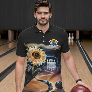 Custom Sunflower Bowling Polo Shirts For Men, Sunflower Bowling Tournament Team Shirt IPHW8437