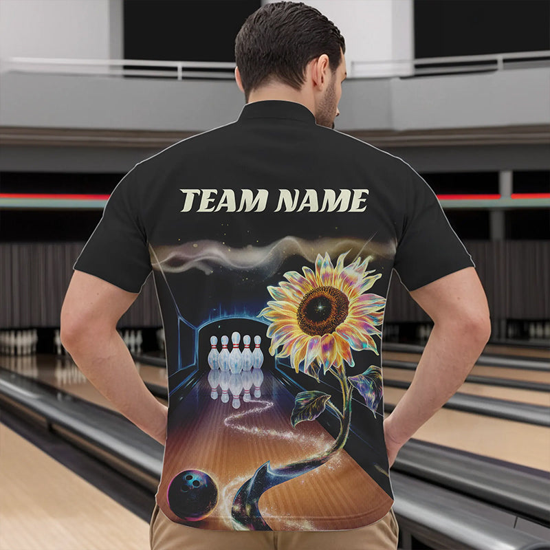 Custom Sunflower Bowling Quarter-Zip Shirts For Men, Sunflower Bowling Tournament Team Shirt IPHW8437