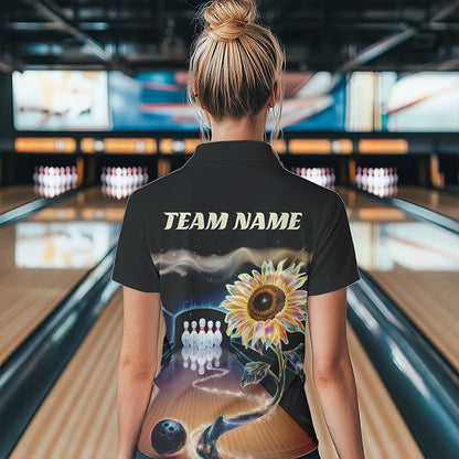 Custom Sunflower Bowling Quarter-Zip Shirts For Women, Sunflower Bowling Tournament Team Shirt IPHW8437