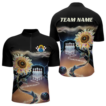 Custom Sunflower Bowling Quarter-Zip Shirts For Men, Sunflower Bowling Tournament Team Shirt IPHW8437