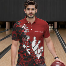 Load image into Gallery viewer, Custom Red Camo Strike Bowling Polo Shirts For Men, Strike Team Bowling League Shirt Shirt IPHW8443