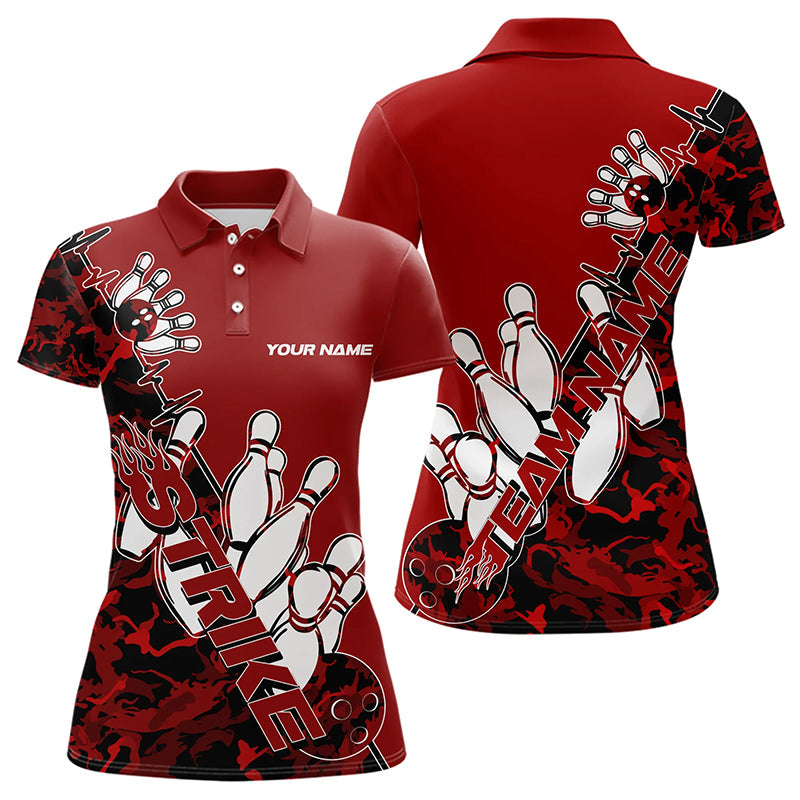Custom Red Camo Strike Womens Bowling Polo Shirts, Strike Team Bowling League Shirt Shirt IPHW8443