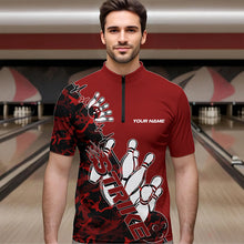 Load image into Gallery viewer, Custom Red Camo Strike Bowling Quarter-Zip Shirts For Men, Strike Team Bowling League Shirt Shirt IPHW8443