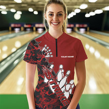Load image into Gallery viewer, Custom Red Camo Strike Womens Bowling Quarter-Zip Shirts, Team Bowling League Shirt Shirt IPHW8443