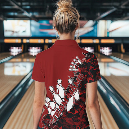 Custom Red Camo Strike Womens Bowling Quarter-Zip Shirts, Team Bowling League Shirt Shirt IPHW8443