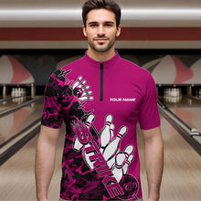 Load image into Gallery viewer, Custom Pink Camo Strike Bowling Quarter-Zip Shirts For Men, Strike Team Bowling League Shirt Shirt IPHW8444