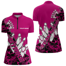 Load image into Gallery viewer, Custom Pink Camo Strike Womens Bowling Quarter-Zip Shirts, Team Bowling League Shirt Shirt IPHW8444