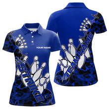Load image into Gallery viewer, Custom Blue Camo Strike Womens Bowling Polo Shirts, Strike Team Bowling League Shirt Shirt IPHW8446
