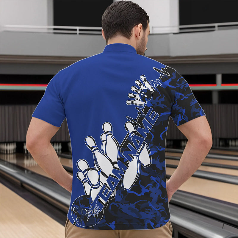 Custom Blue Camo Strike Bowling Quarter-Zip Shirts For Men, Strike Team Bowling League Shirt Shirt IPHW8446