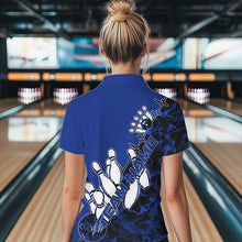Load image into Gallery viewer, Custom Blue Camo Strike Womens Bowling Quarter-Zip Shirts, Team Bowling League Shirt Shirt IPHW8446