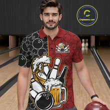 Load image into Gallery viewer, Custom Black And Red Retro Bowling Beer Team Shirts For Men, Bowling Pattern Jerseys IPHW10536