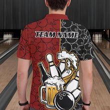 Load image into Gallery viewer, Custom Black And Red Retro Bowling Beer Team Shirts For Men, Bowling Pattern Jerseys IPHW10536