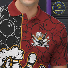 Load image into Gallery viewer, Custom Black And Red Retro Bowling Beer Team Shirts For Men, Bowling Pattern Jerseys IPHW10536