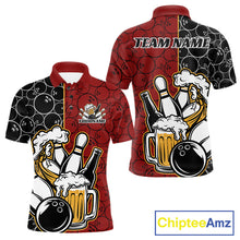Load image into Gallery viewer, Custom Black And Red Retro Bowling Beer Team Shirts For Men, Bowling Pattern Jerseys IPHW10536