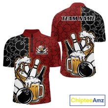 Load image into Gallery viewer, Custom Black And Red Retro Bowling Beer Team Shirts For Men, Bowling Pattern Jerseys IPHW10536