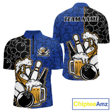 Load image into Gallery viewer, Custom Black And Blue Retro Bowling Beer Team Shirts For Men, Bowling Pattern Jerseys IPHW10537