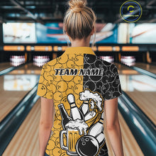 Load image into Gallery viewer, Custom Black And Yellow Retro Bowling Beer Team Shirts For Women, Bowling Pattern Jerseys IPHW10538