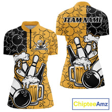 Load image into Gallery viewer, Custom Black And Yellow Retro Bowling Beer Team Shirts For Women, Bowling Pattern Jersey IPHW10538