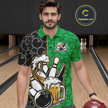 Load image into Gallery viewer, Custom Black And Green Retro Bowling Beer Team Shirts For Men, Bowling Pattern Jerseys IPHW10539