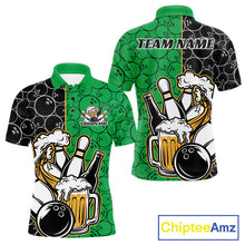 Load image into Gallery viewer, Custom Black And Green Retro Bowling Beer Team Shirts For Men, Bowling Pattern Jerseys IPHW10539