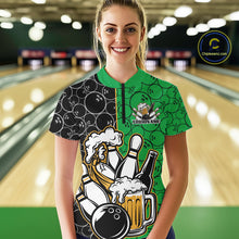 Load image into Gallery viewer, Custom Black And Green Retro Bowling Beer Team Shirts For Women, Bowling Pattern Jerseys IPHW10539