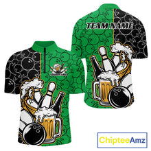 Load image into Gallery viewer, Custom Black And Green Retro Bowling Beer Team Shirts For Men, Bowling Pattern Jerseys IPHW10539
