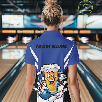 Custom Funny Blue Bowling Jerseys Bowling And Beer Women Shirts, Bowling Jerseys IPHW10541