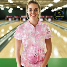Load image into Gallery viewer, Custom Elegant Roses And Butterfly Women Bowling Polo Shirts, Dreamy Ladies Bowling Shirt IPHW11063