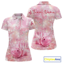 Load image into Gallery viewer, Custom Elegant Roses And Butterfly Women Bowling Polo Shirts, Dreamy Ladies Bowling Shirt IPHW11063