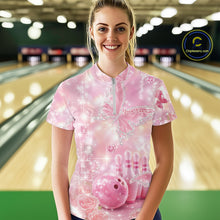 Load image into Gallery viewer, Custom Elegant Roses And Butterfly Women Bowling Quarter-Zip Shirt, Ladies Bowling Shirt IPHW11063