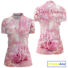 Load image into Gallery viewer, Custom Elegant Roses And Butterfly Women Bowling Quarter-Zip Shirt, Ladies Bowling Shirt IPHW11063