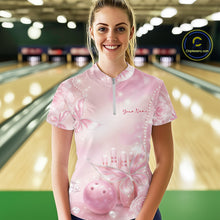Load image into Gallery viewer, Custom Elegant Roses And Butterfly Women Bowling Quarter-Zip Shirt, Ladies Bowling Shirt IPHW11064