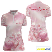 Load image into Gallery viewer, Custom Elegant Roses And Butterfly Women Bowling Quarter-Zip Shirt, Ladies Bowling Shirt IPHW11064