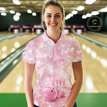 Load image into Gallery viewer, Custom Elegant Roses And Butterfly Women Bowling Polo Shirts, Dreamy Ladies Bowling Shirt IPHW11065