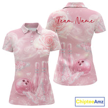 Load image into Gallery viewer, Custom Elegant Roses And Butterfly Women Bowling Polo Shirts, Dreamy Ladies Bowling Shirt IPHW11068