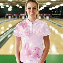 Load image into Gallery viewer, Custom Elegant Roses And Butterfly Women Bowling Quarter-Zip Shirt, Ladies Bowling Shirt IPHW11069