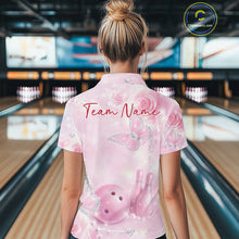 Load image into Gallery viewer, Custom Elegant Roses And Butterfly Women Bowling Quarter-Zip Shirt, Ladies Bowling Shirt IPHW11069